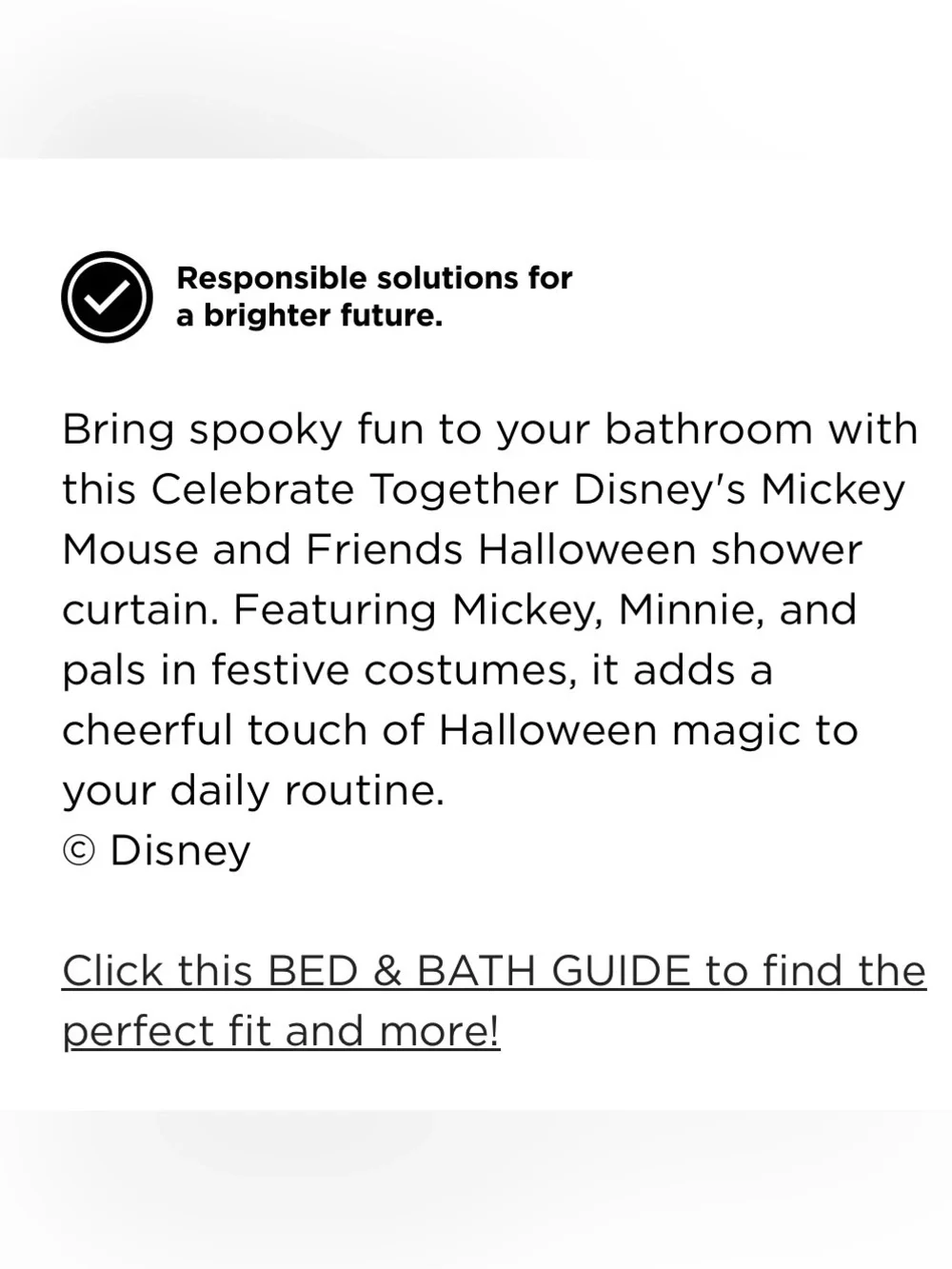 Disney Mickey & Friends Halloween Shower Curtain Celebrate Together 70” x 70”